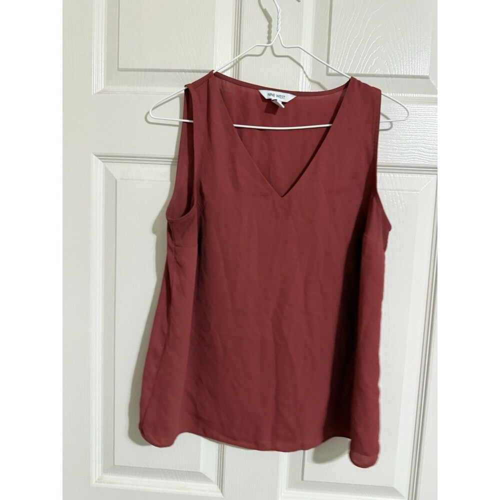 Nine West Women’s Burgundy Solid V-Neck Sleeveless Blouse Top Regular S